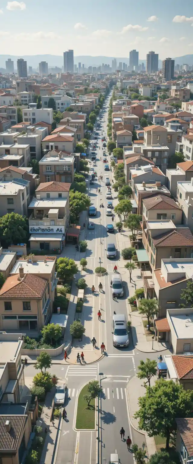Cidade compacta de quinze minutos com serviços essenciais por perto
