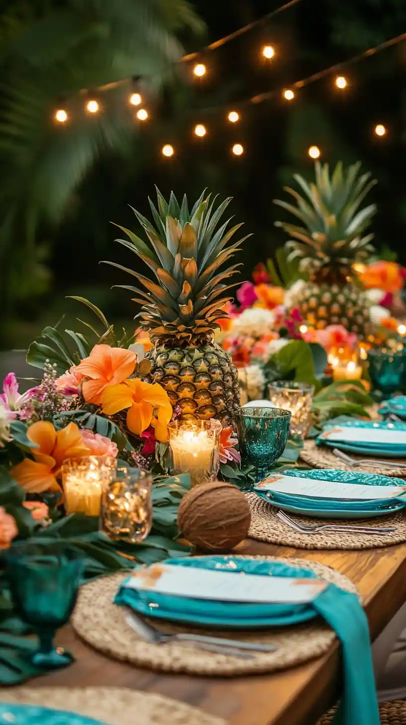 Tavolo per cena d’addio su isola tropicale all’ora d’oro