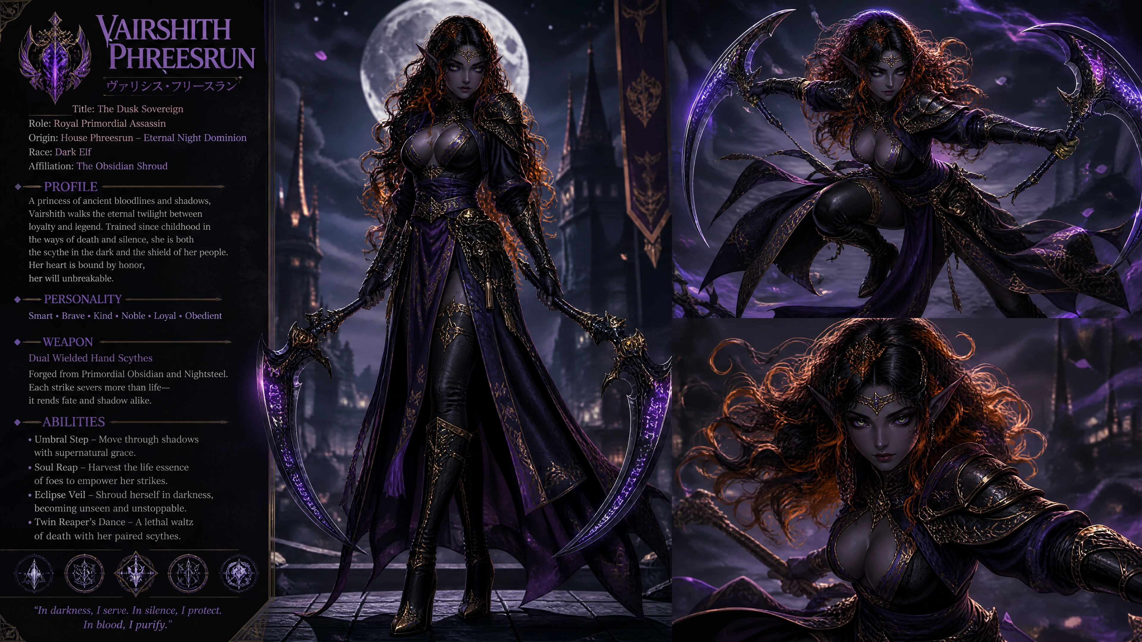 Dark elf woman in royal ninja assassin armor