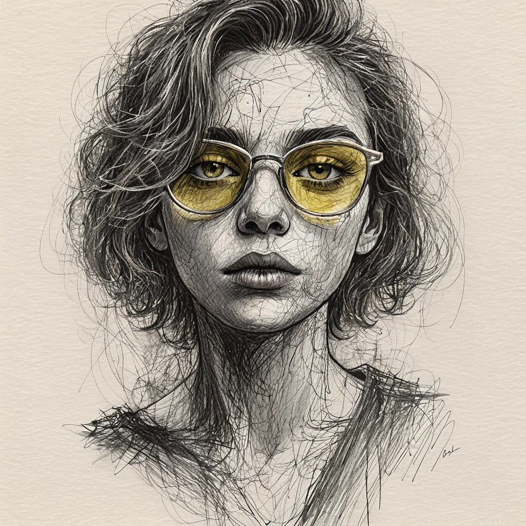 Scribble pen portrait of an androgynous person with glasses
