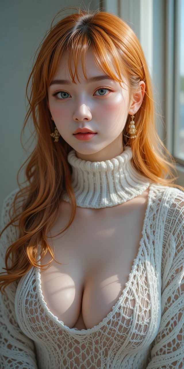 Close up portrait of a Japanese woman in knit sweater