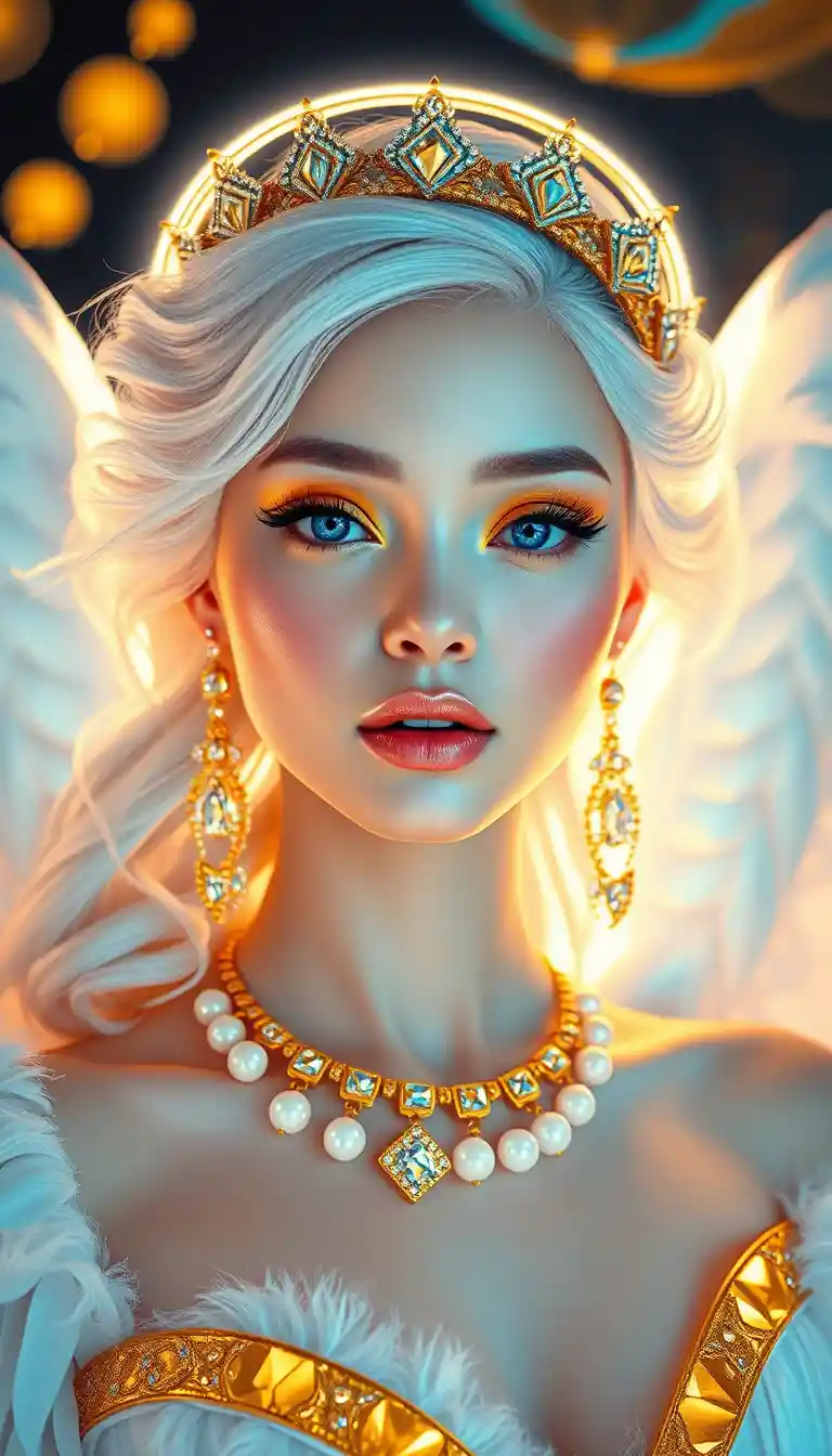 Celestial angel portrait with glowing neon divine aura