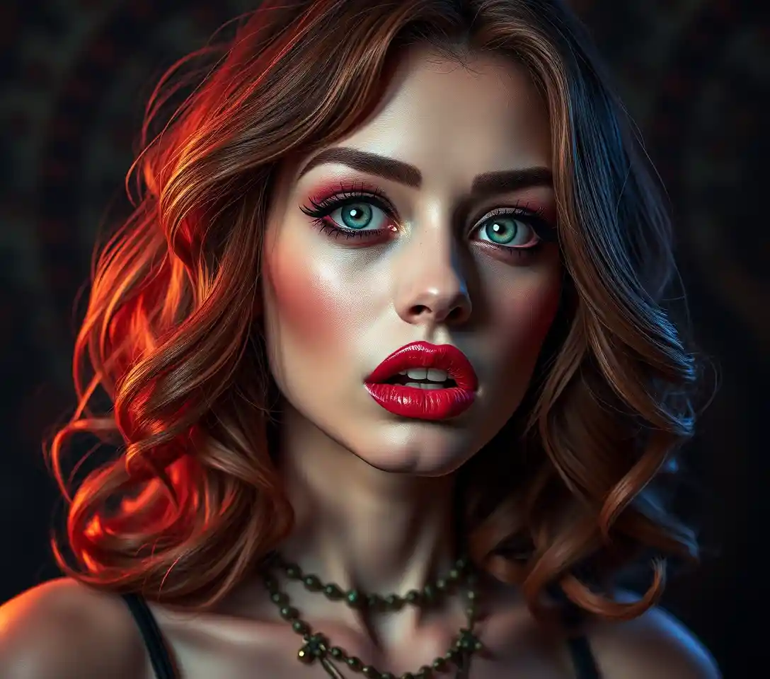 Surreal portrait of a woman with eerie playful expression