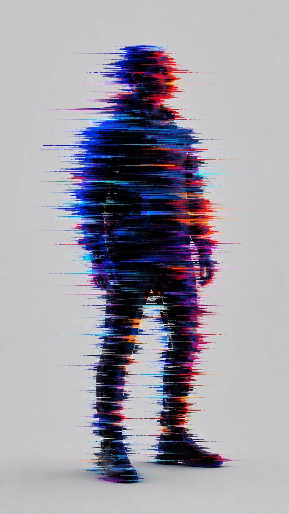 Retrato de glitch art de una silueta humana fragmentada
