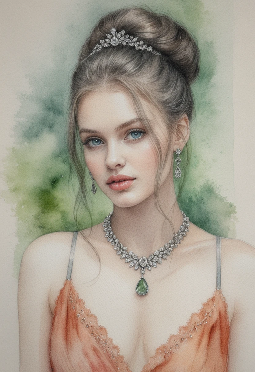 Ritratto elegante di donna in disegno a matita colorata