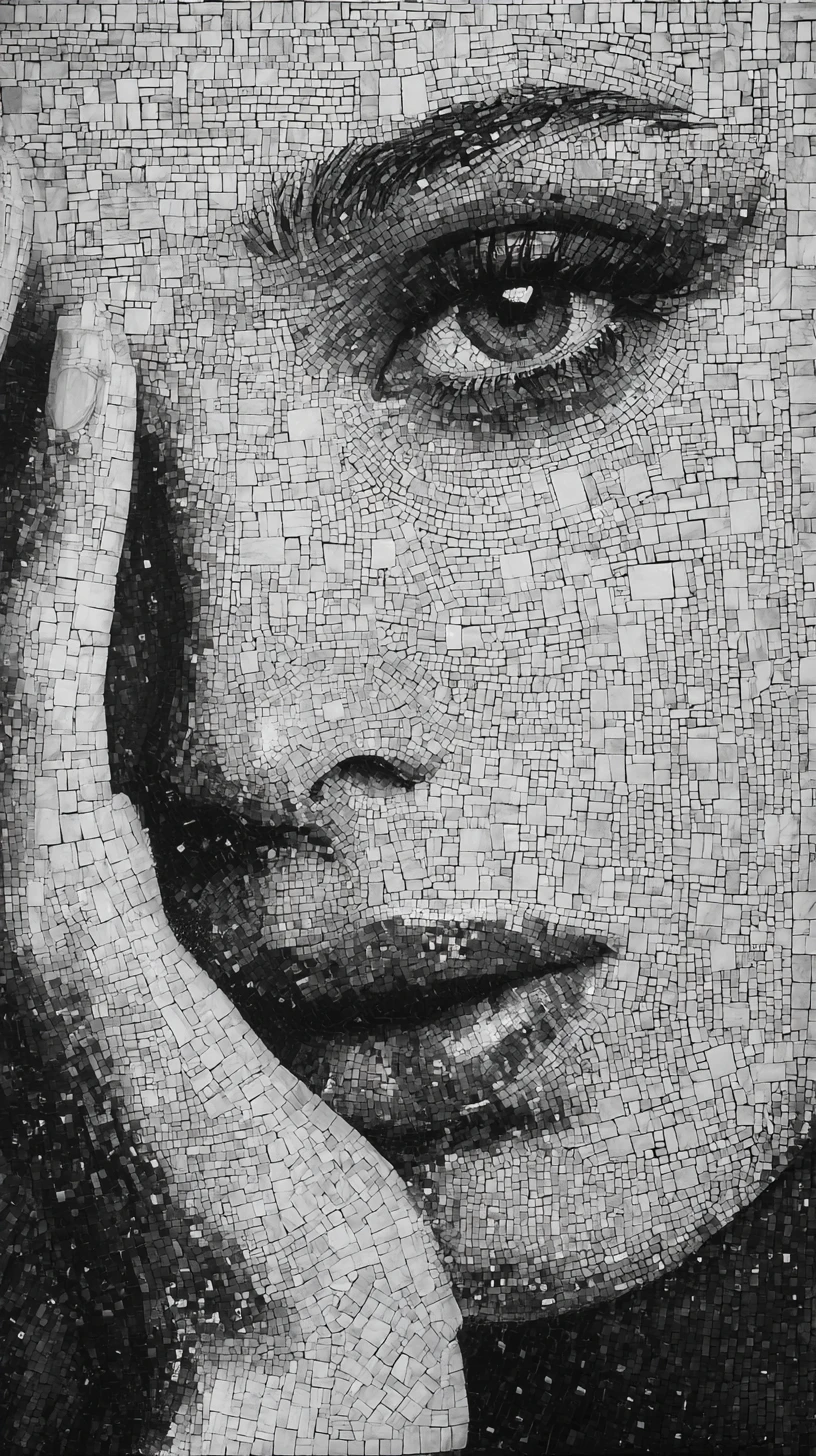 Black And White Mosaic Close Up Portrait Of A Woman