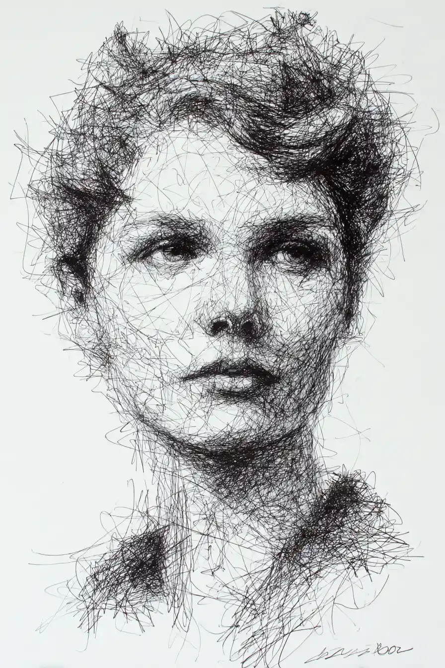 Expressive ink head and shoulders portrait with yellow glasses