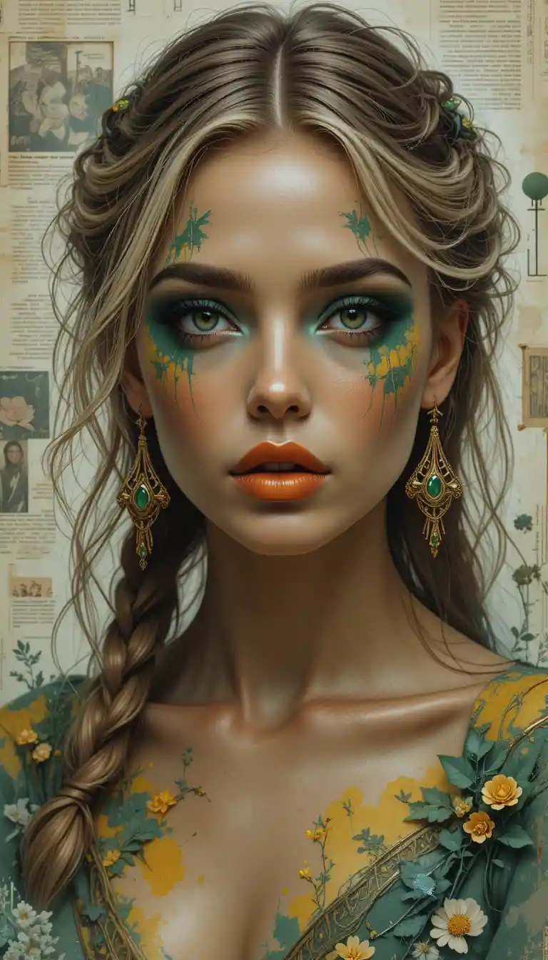 Ethereal portrait of a mysterious woman with emerald eyes