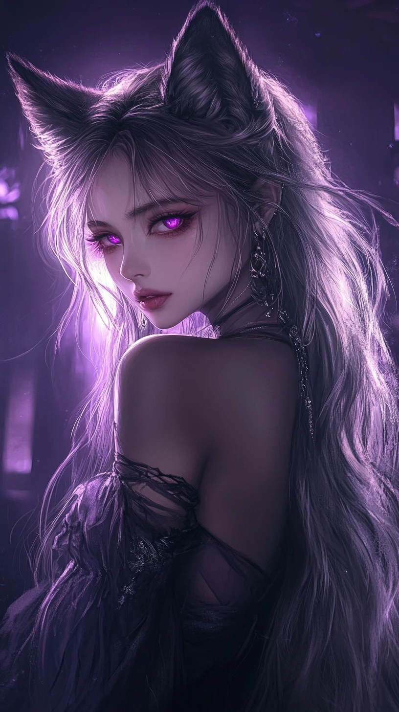 Mystical anime fox girl reaching out in dark fantasy