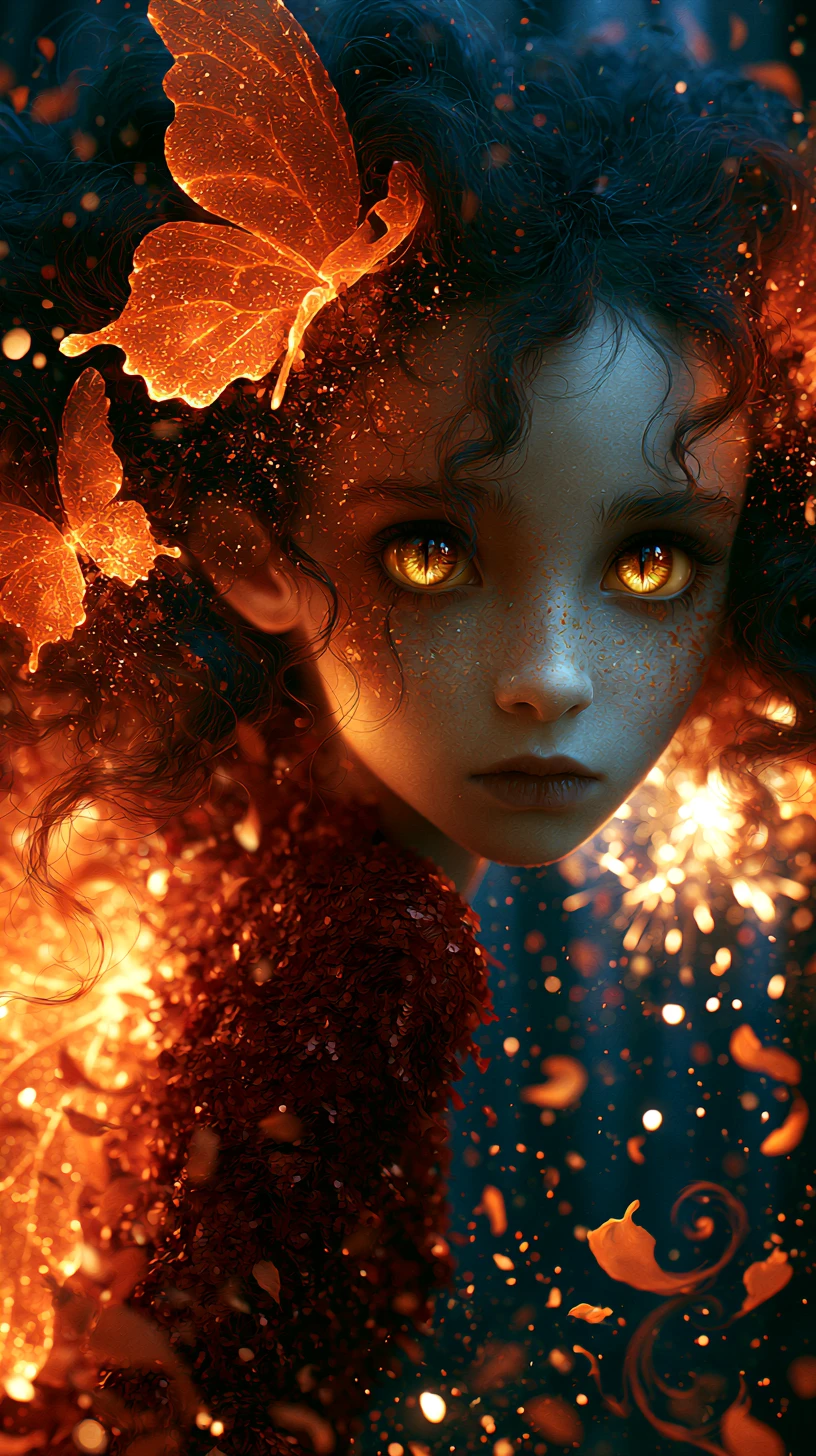 Ethereal fairy portrait in a dark enchanted forest