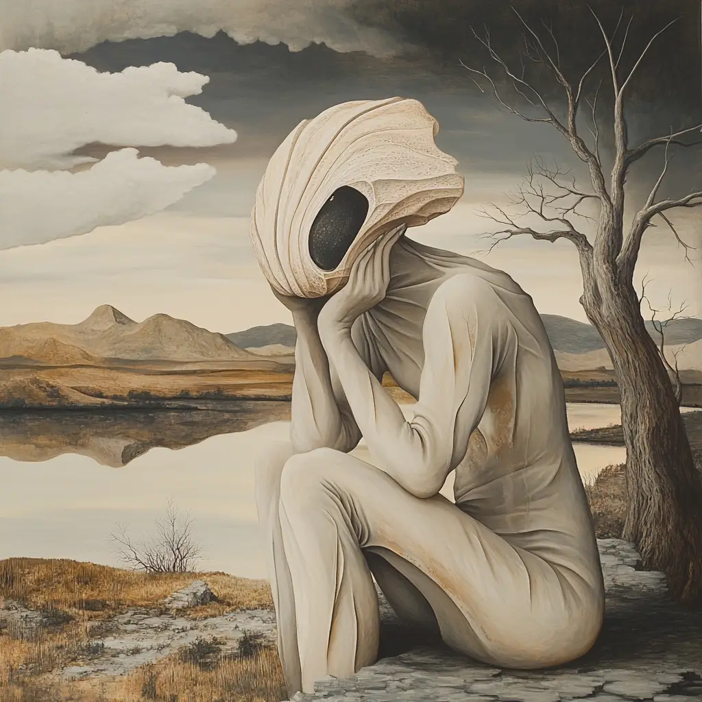 Femme rubenesque surréaliste dans un paysage mystique tortueux