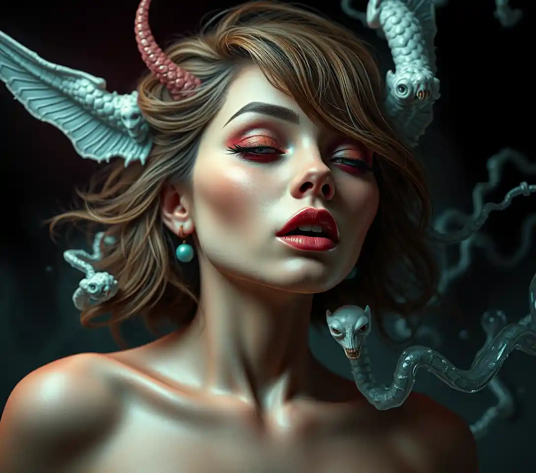 Surreal pop surrealism dreamscape with comic horror sensuality