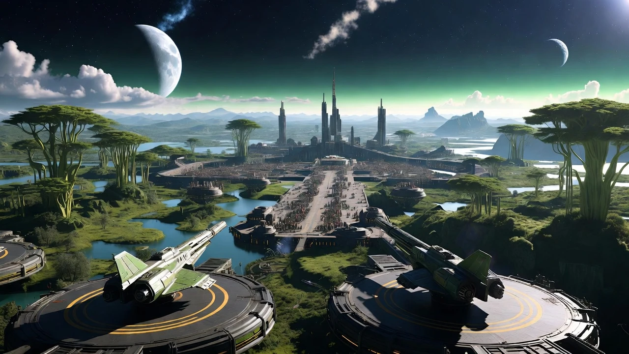 Sprawling Space Defense Base On Lush Alien World