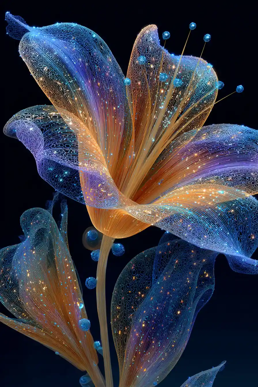 Fractal Lily Flower In Luminous Multicolored Lace Detail