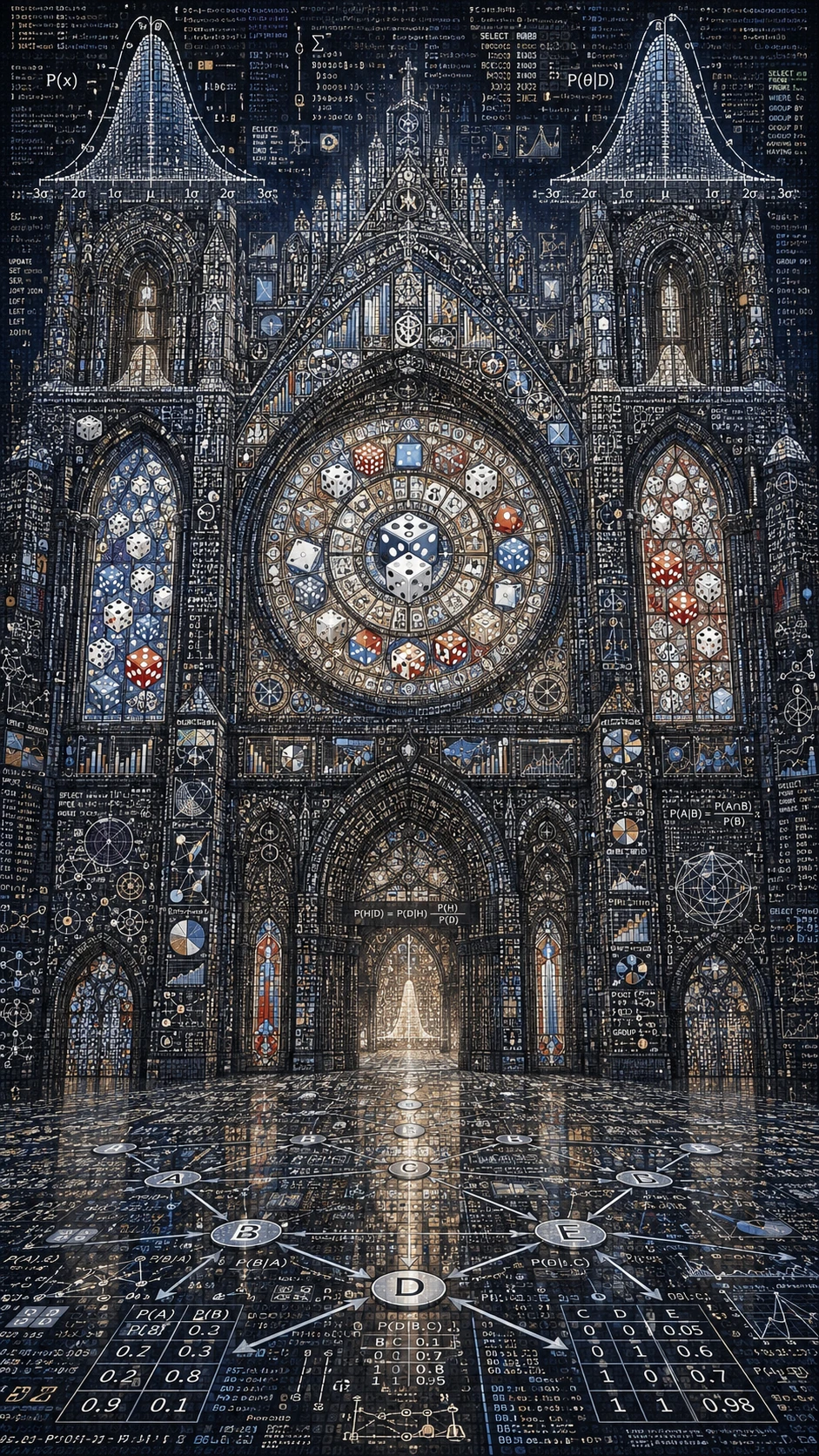 Cathedral Of Probability With Dice And Bayesian Floor