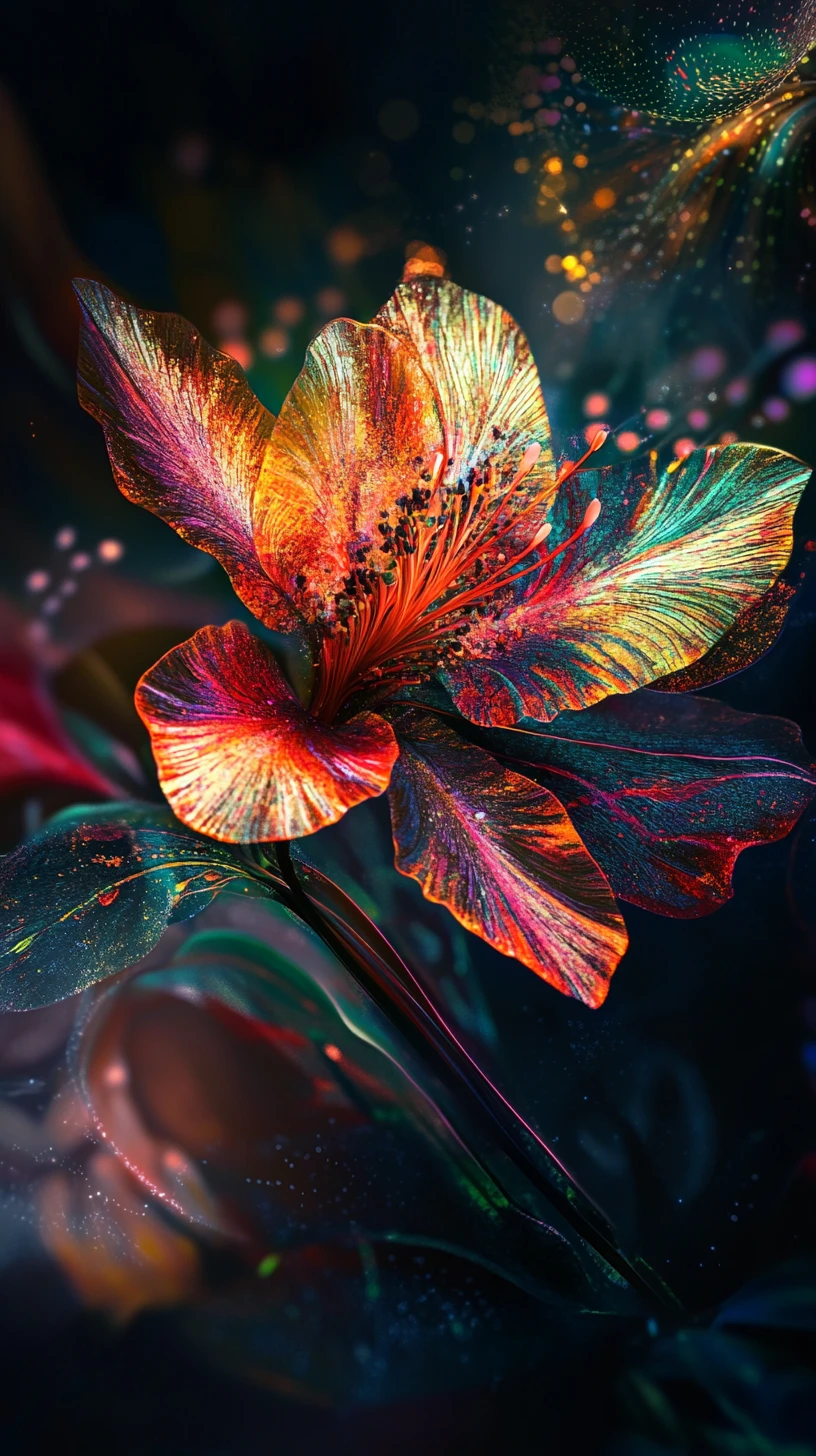 Pintura digital surrealista de flores mágicas gigantes