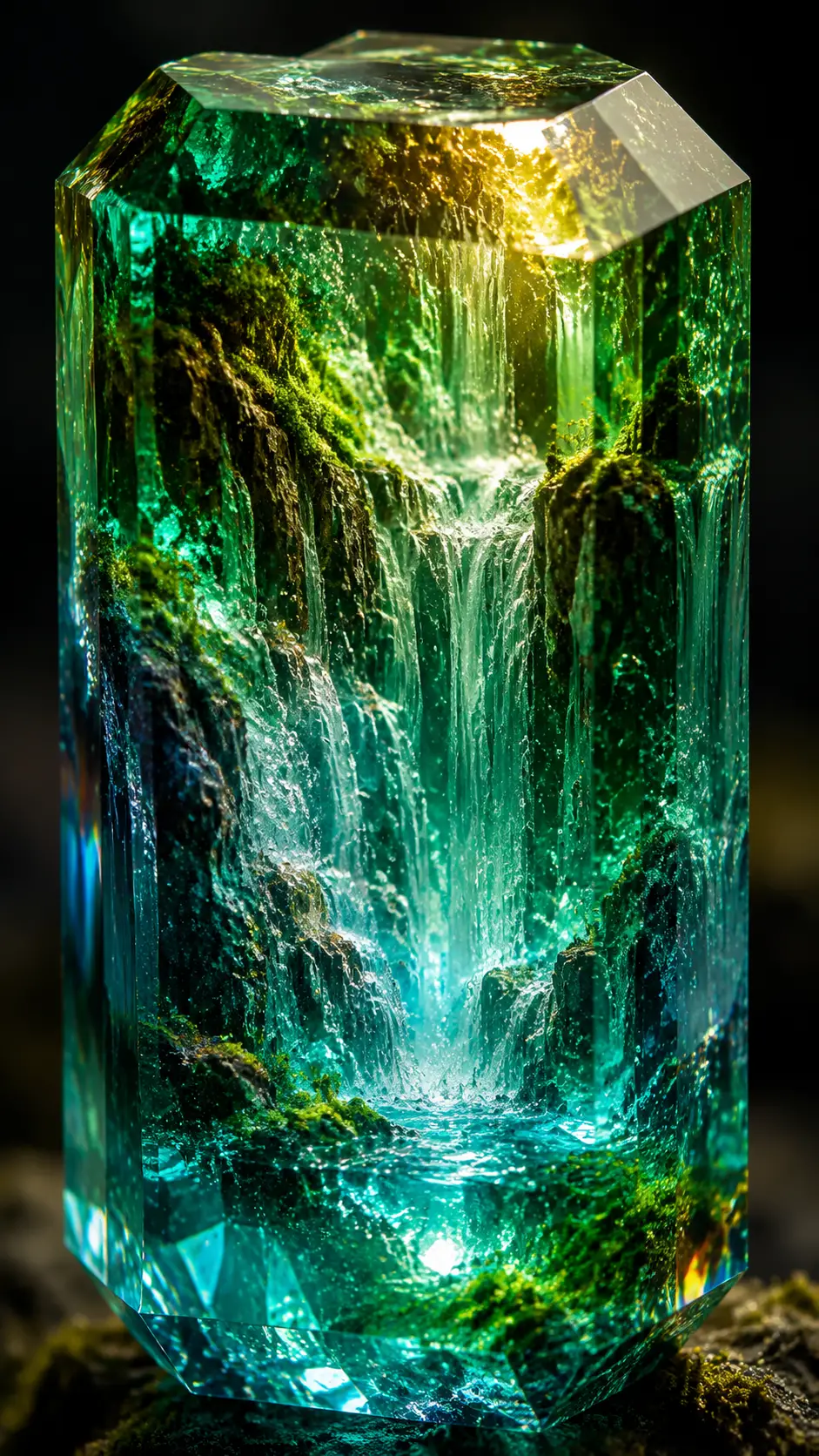 超寫實3D翡翠寶石瀑布插畫