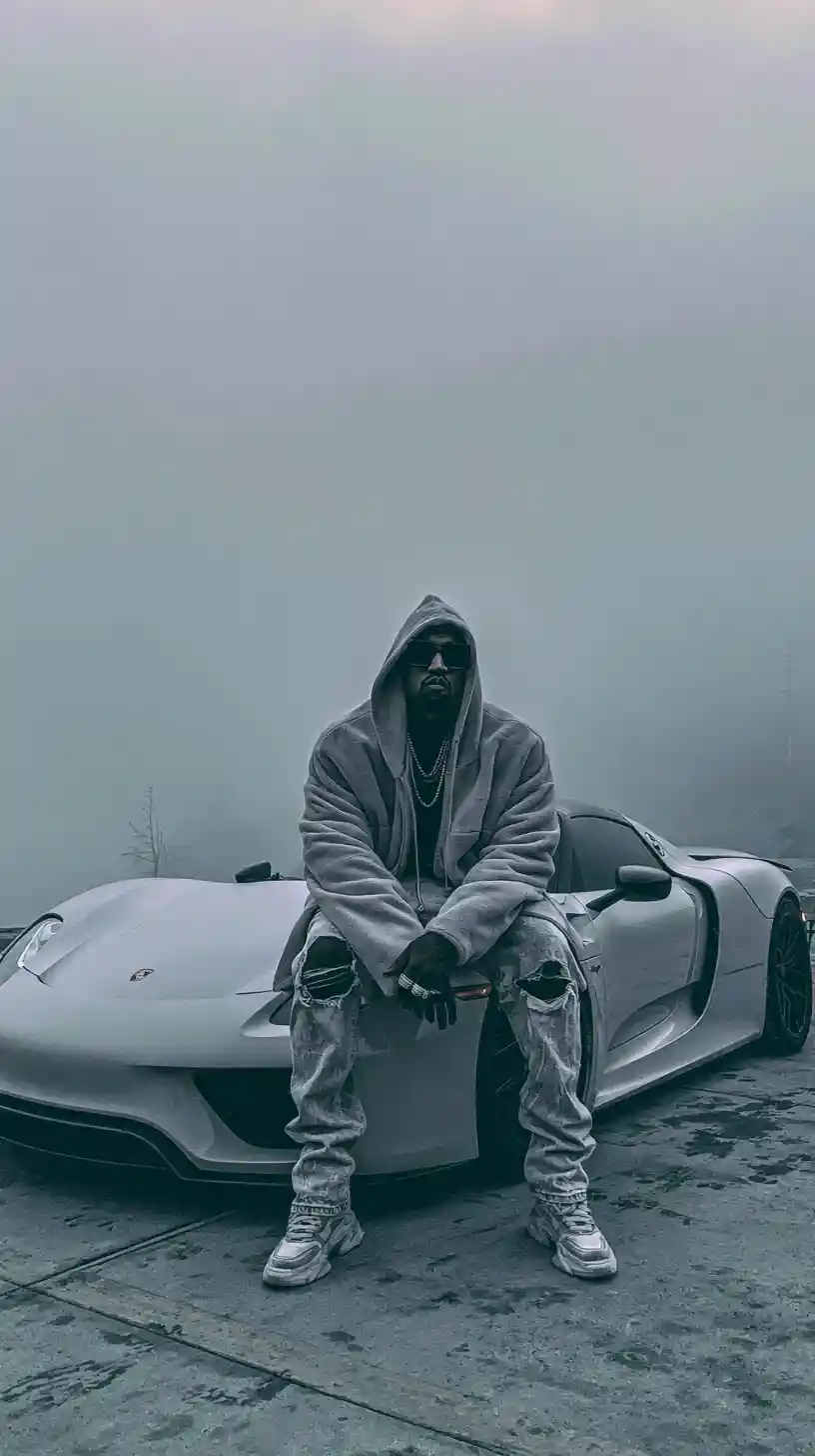 Man driving a Porsche while casually sipping coffee