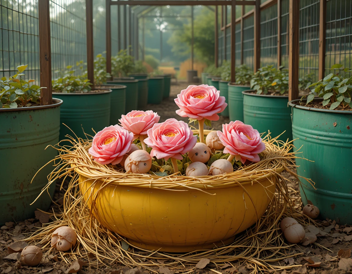 Rosa Ferkel ruhen gemeinsam im strohgefüllten Stall