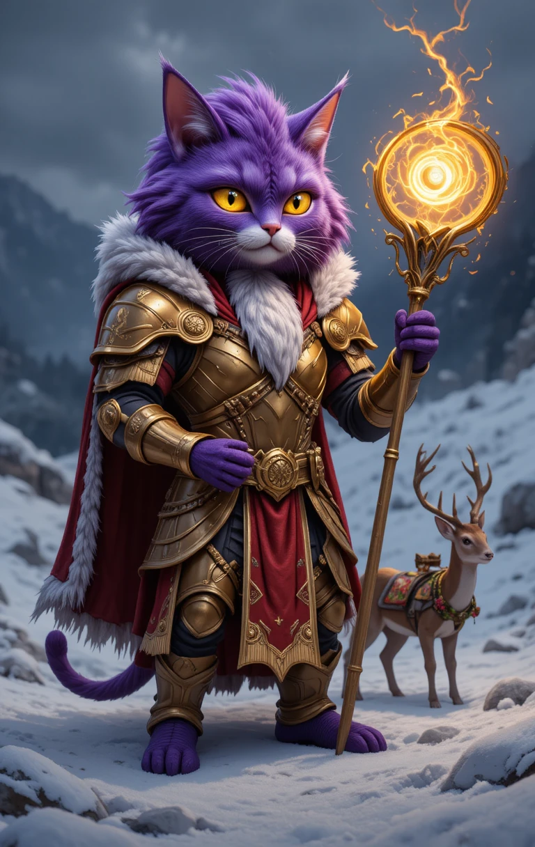 Mage Chat Pourpre et Royal dans un Paysage Hivernal Enneigé