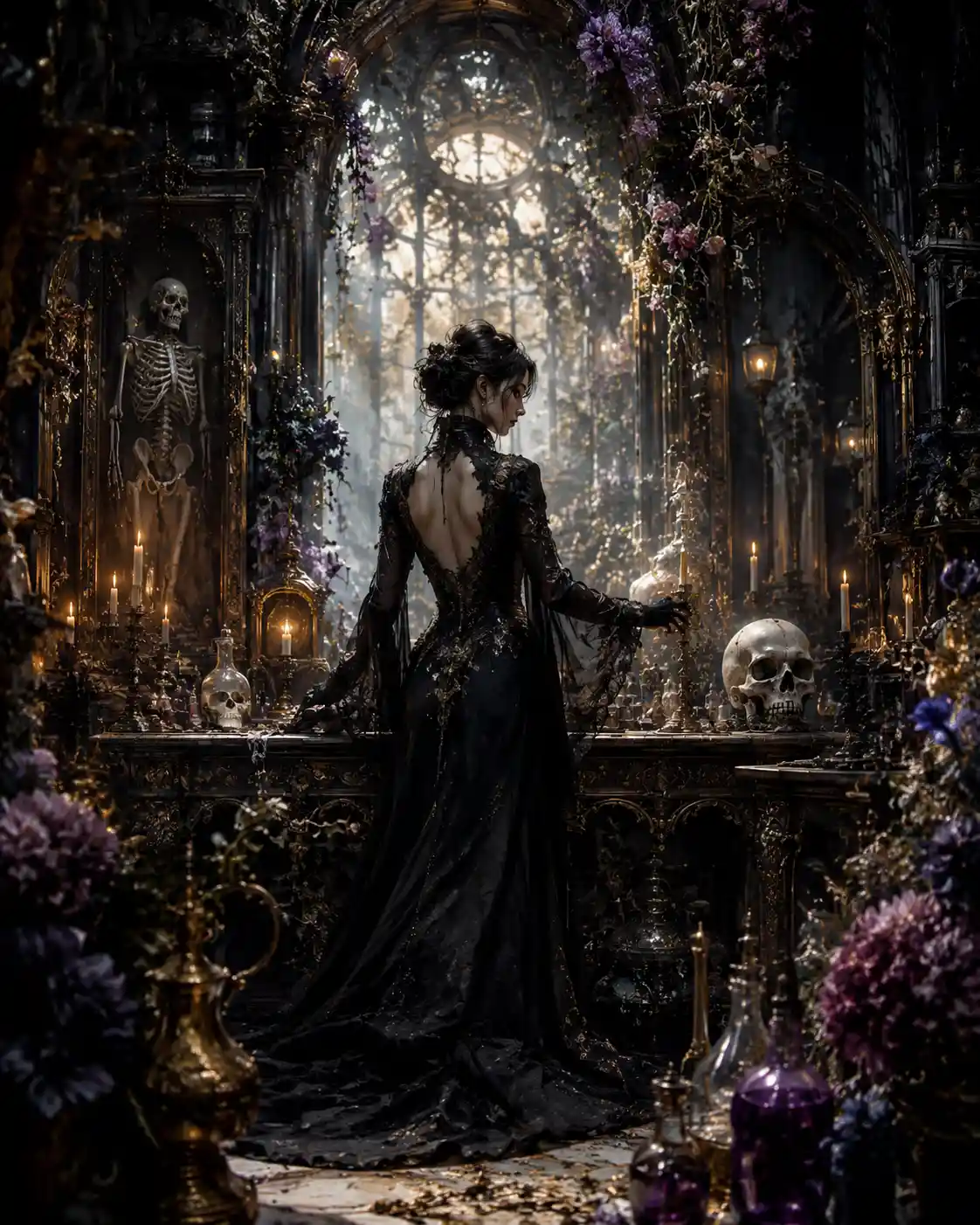 Atelier mystique de nécromancie avec ornementation gothique baroque