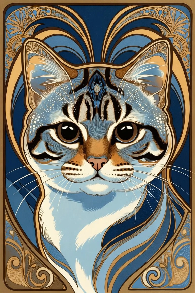 Ritratto di gatto in stile art nouveau fiabesco con controluce