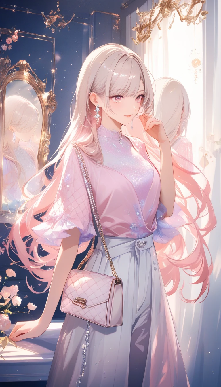 豪華更衣室鏡前的水彩時尚女子
