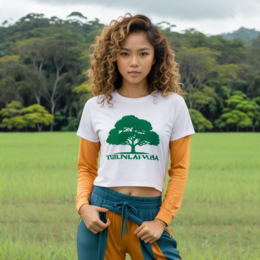 Mulher filipina em pé em um campo aberto em dia nublado