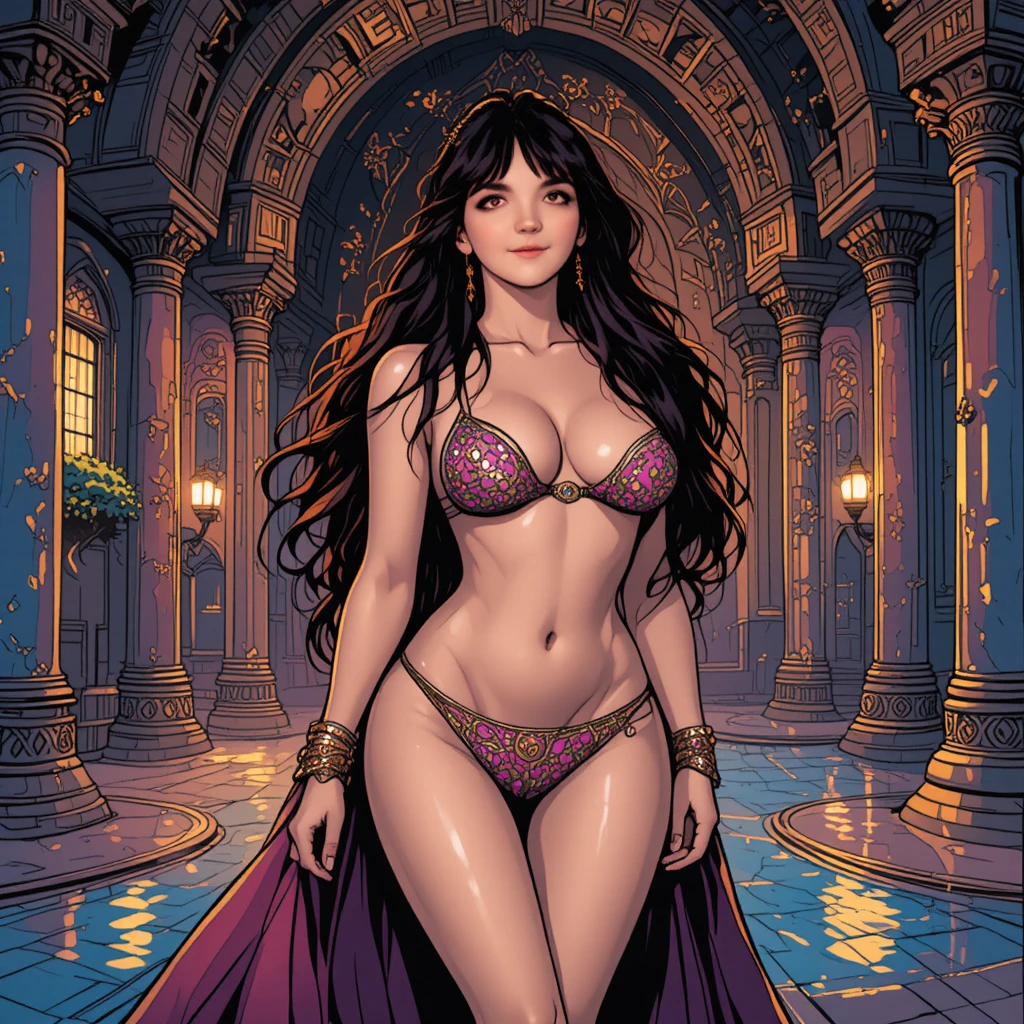 Sultry harem woman in micro bikini at arabian palace