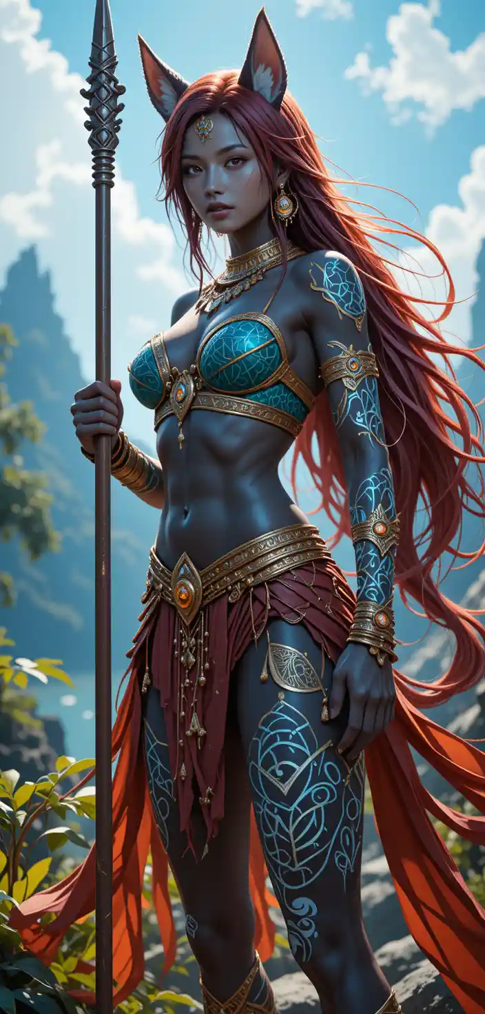 Anime warrior woman in glowing battle stance