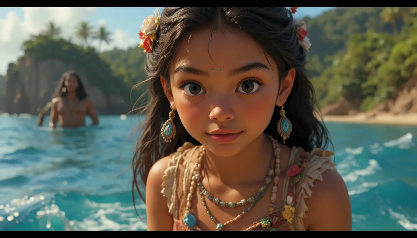 Young polynesian girl answering the call of the ocean