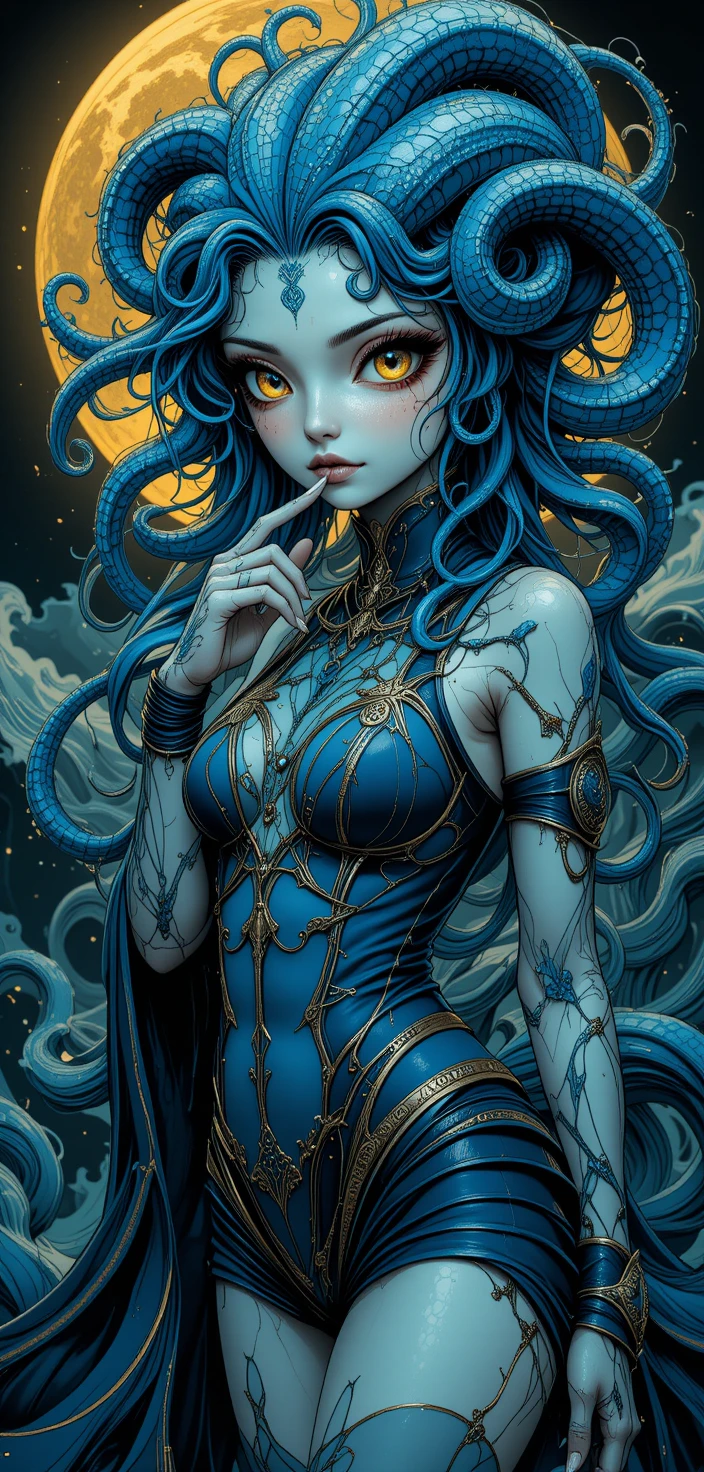 Gothic aquatic alien woman with tentacle attire and moon