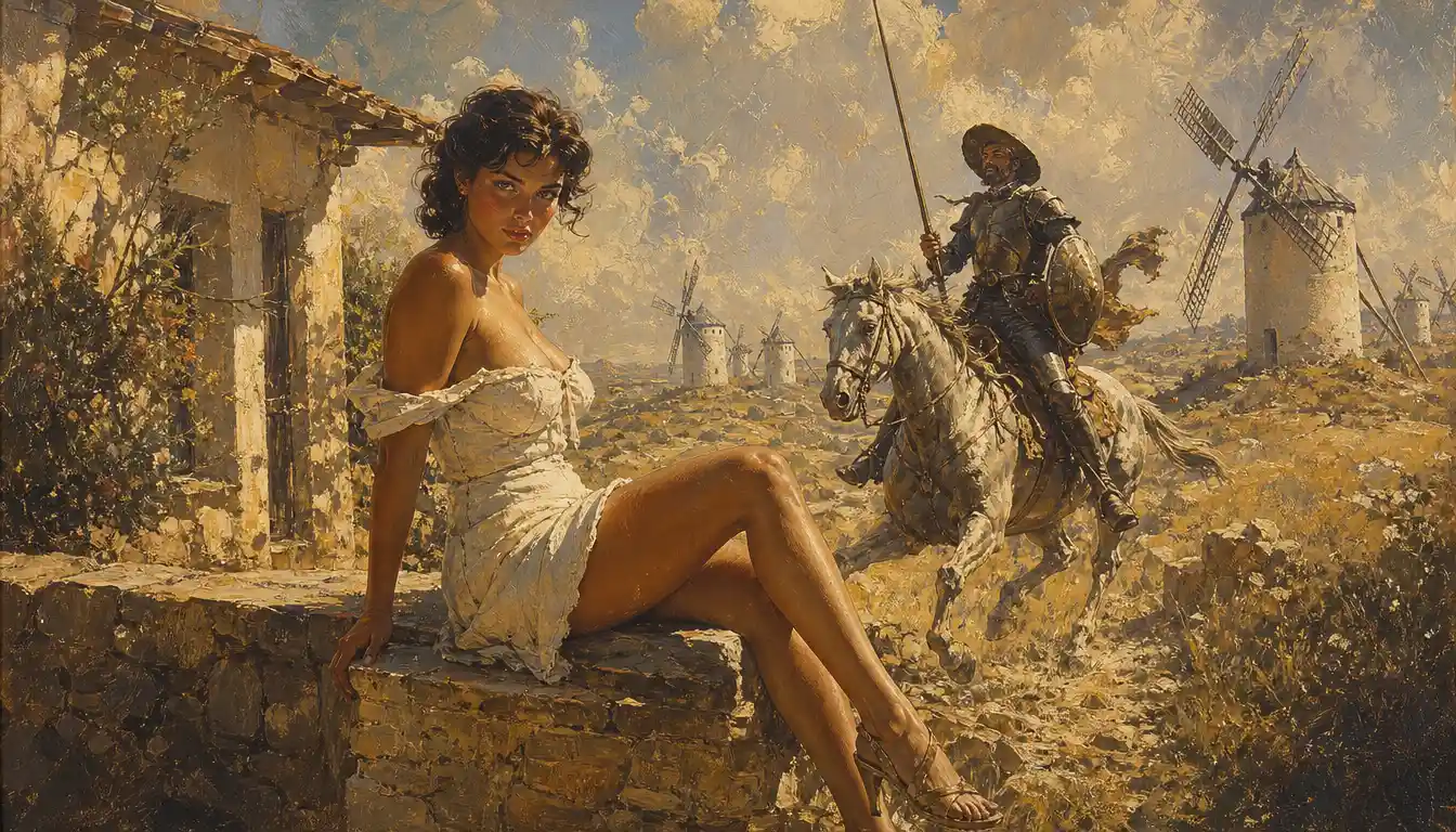 Vintage brunette woman relaxing in sunny mediterranean countryside