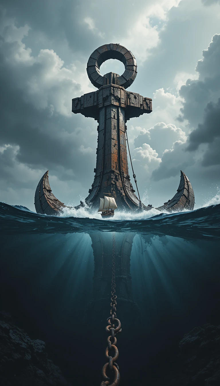Kolossaler Anker-Monolith, der aus einem dunklen Ozean aufragt