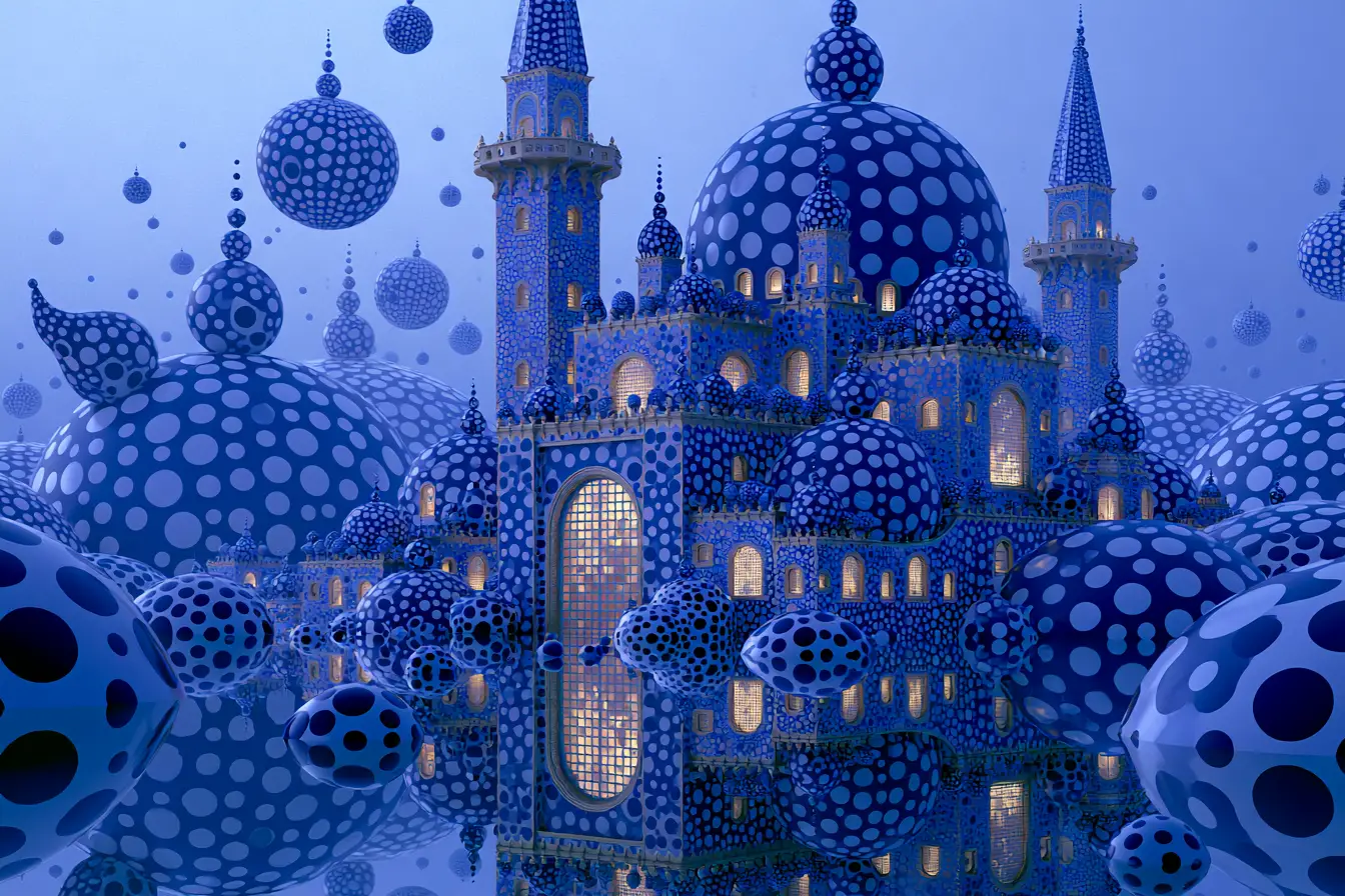 Surreal futuristic Atlantis city in a colorful cosmic world