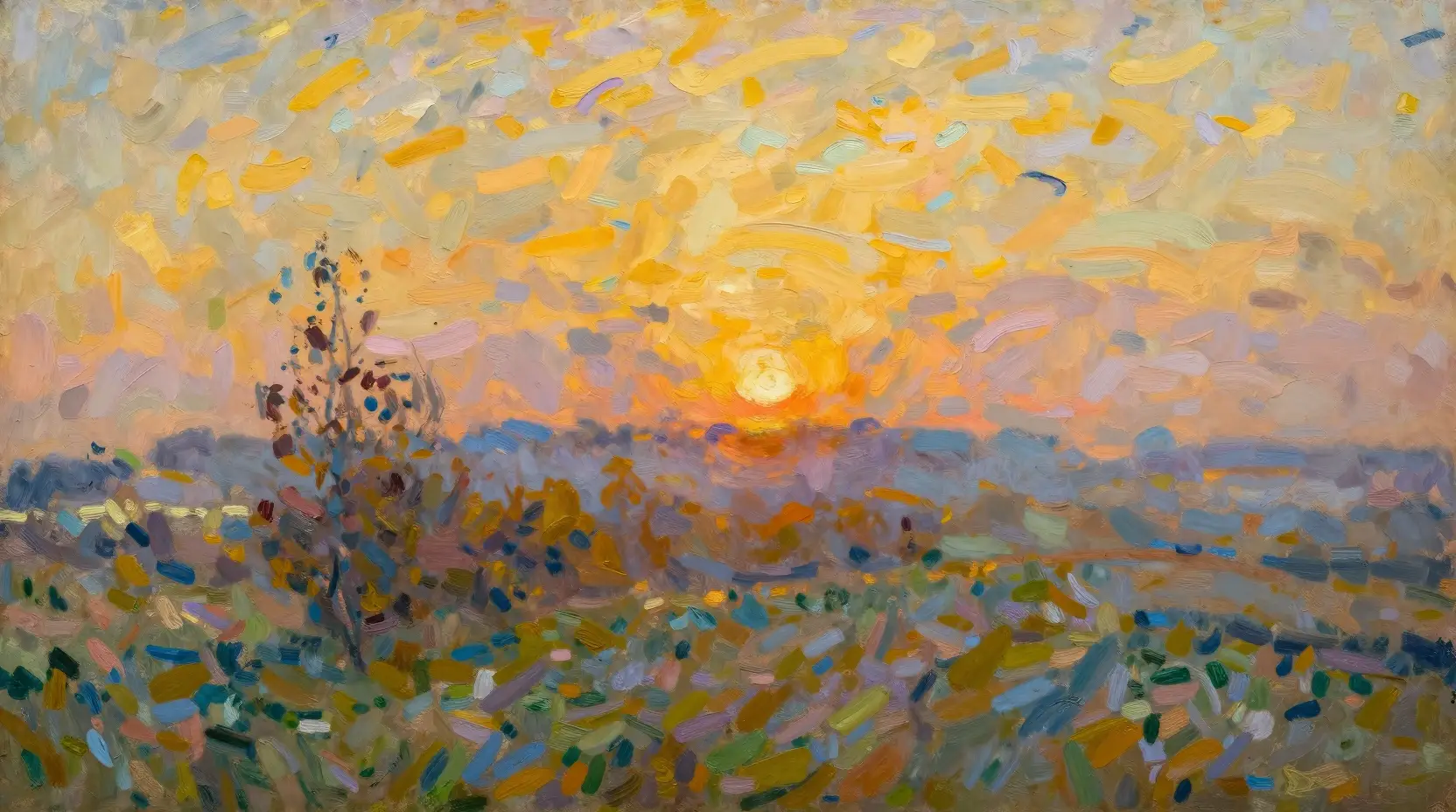 Serene Impressionist Landscape In Warm Sunset Light