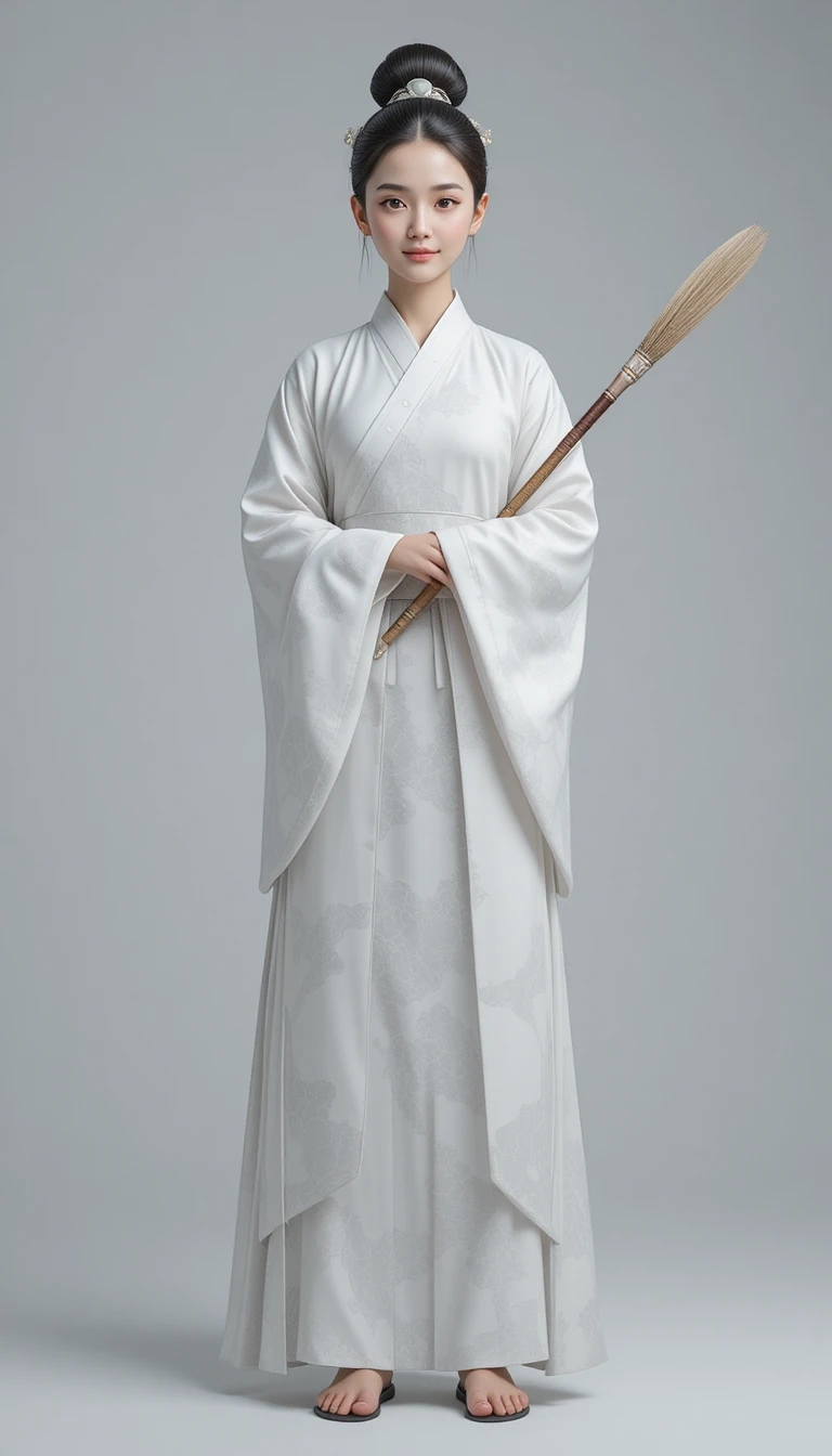 Calm young taoist girl in white 3D character design