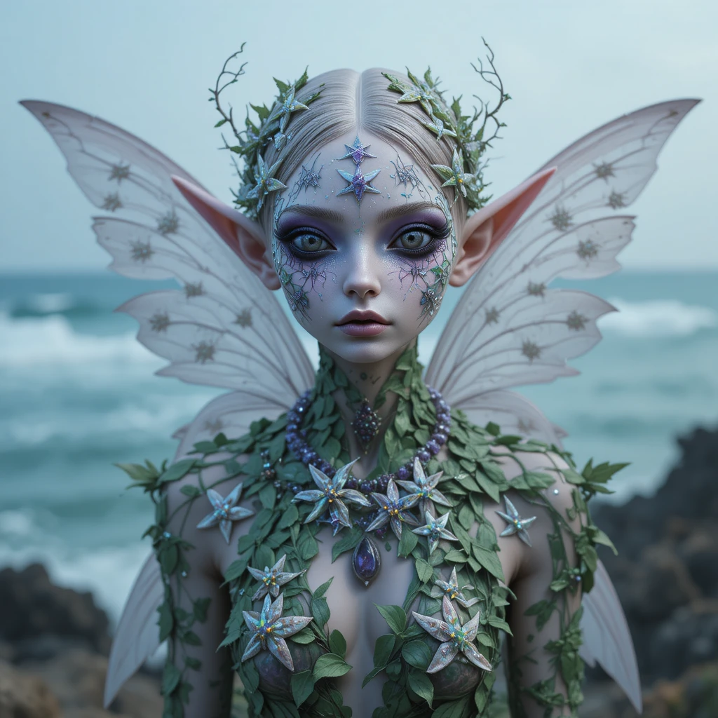 Mystische Feen-Hybride mit Seestern und Meereskulisse