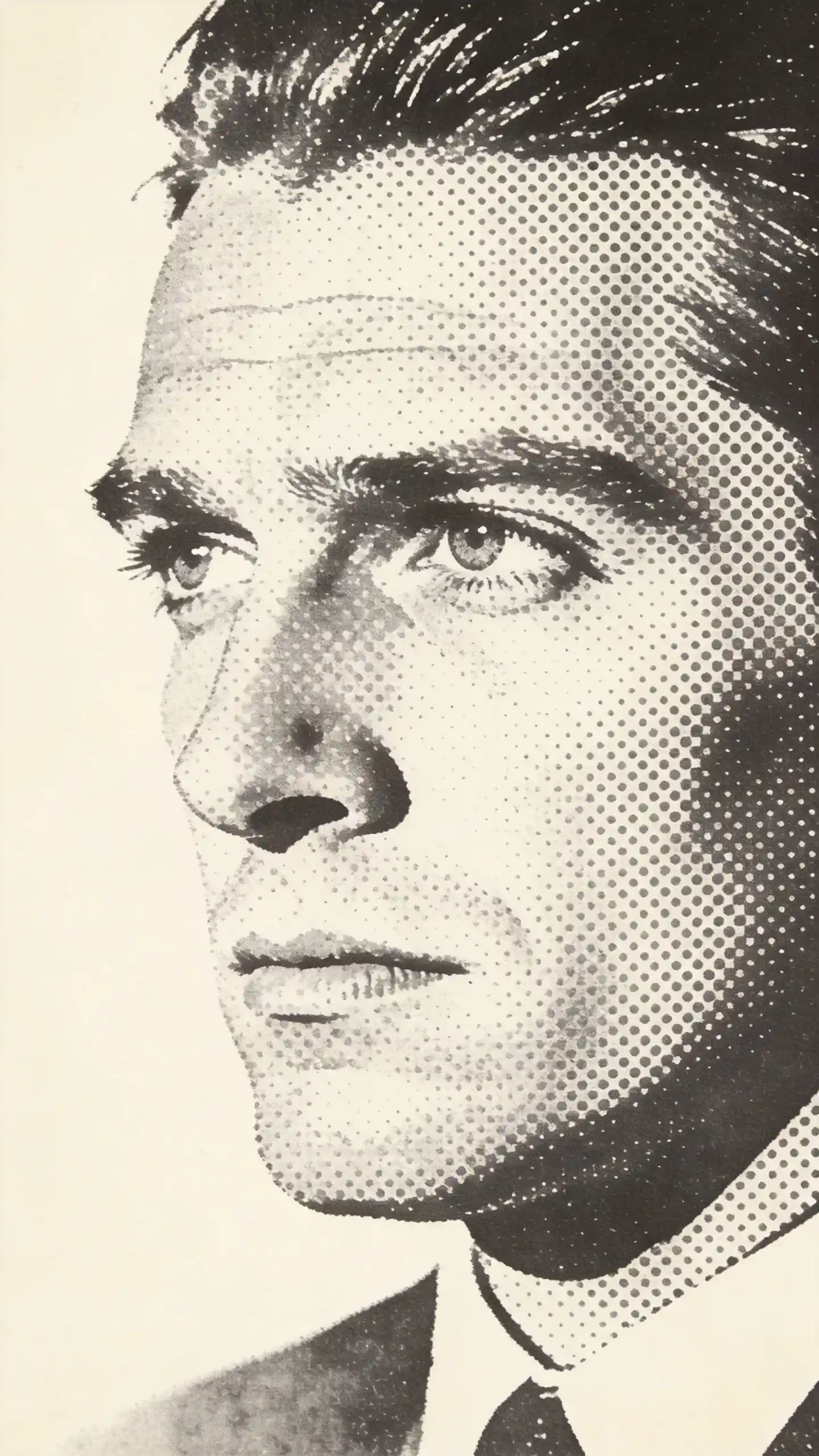 Extreme close up halftone portrait of a thoughtful man