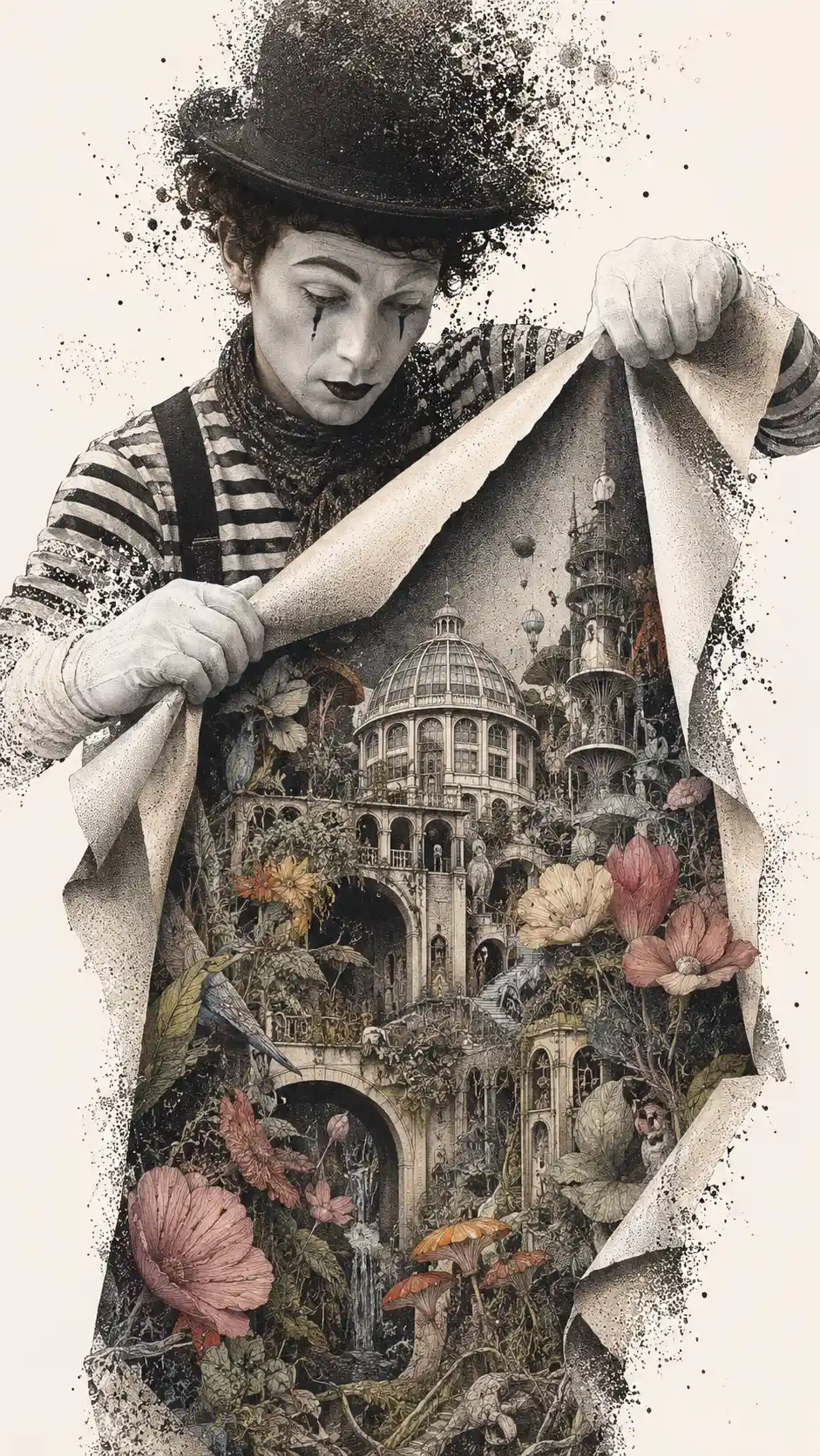 Mime peeling open reality to reveal a surreal world