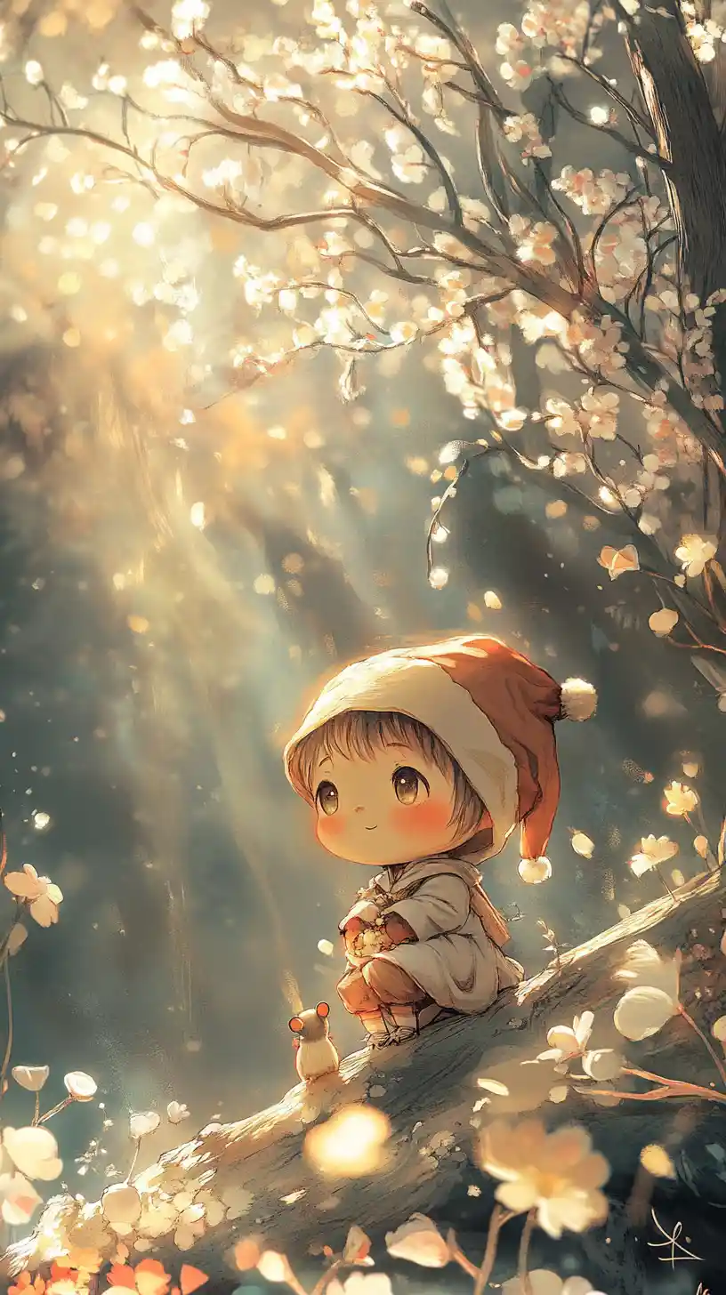 Cute cartoon flower blooming on a sunlit street poster