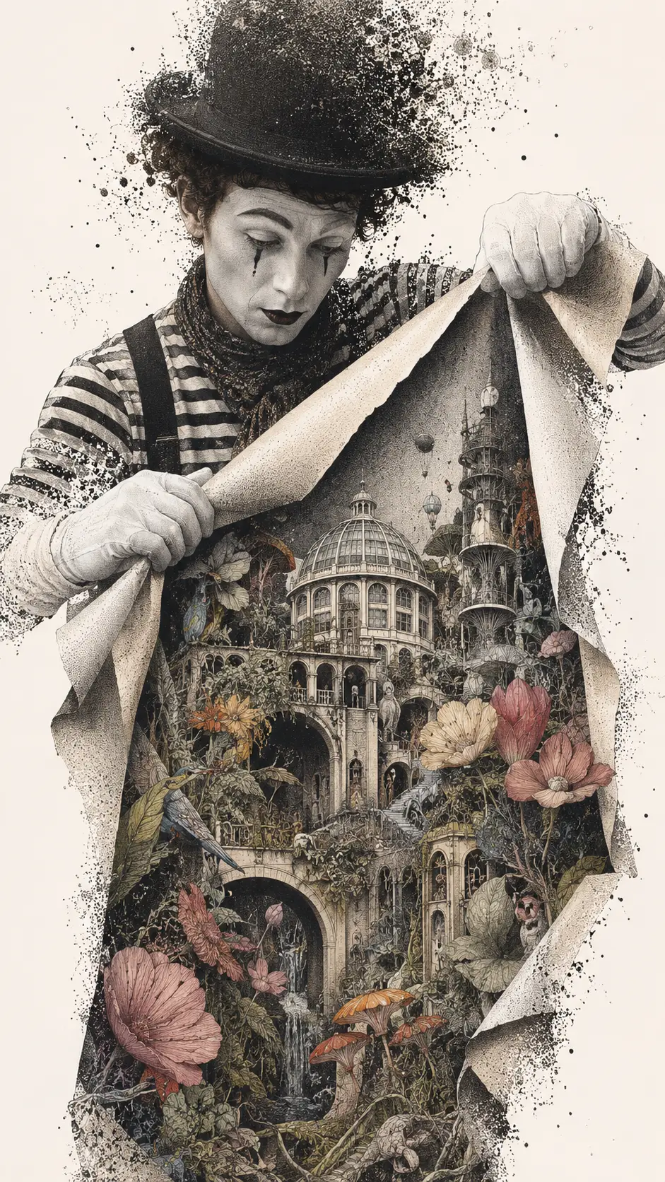 Mime peeling open reality to reveal a surreal world