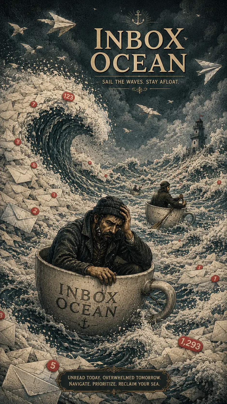 超現實收件匣：信封海洋化作翻湧巨浪