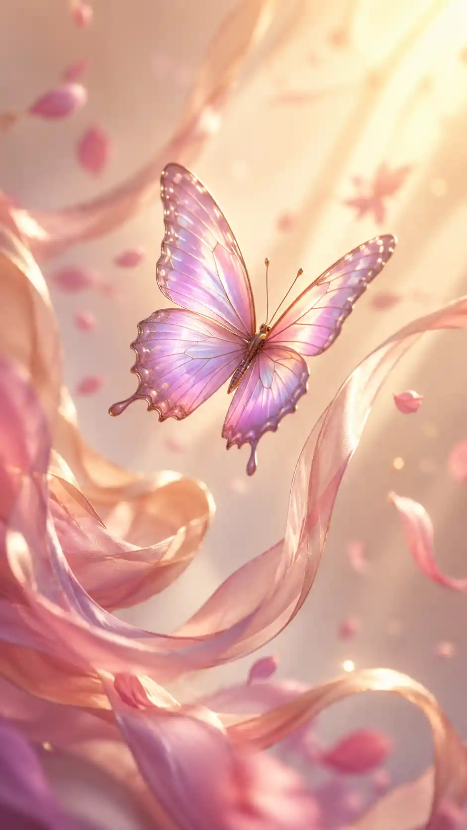 Delicate 3D butterfly with silk ribbons and petals