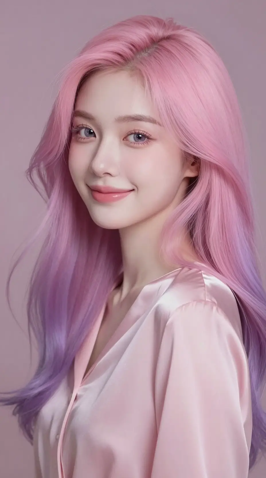 Dreamy close up portrait of girl with pastel ombre hair