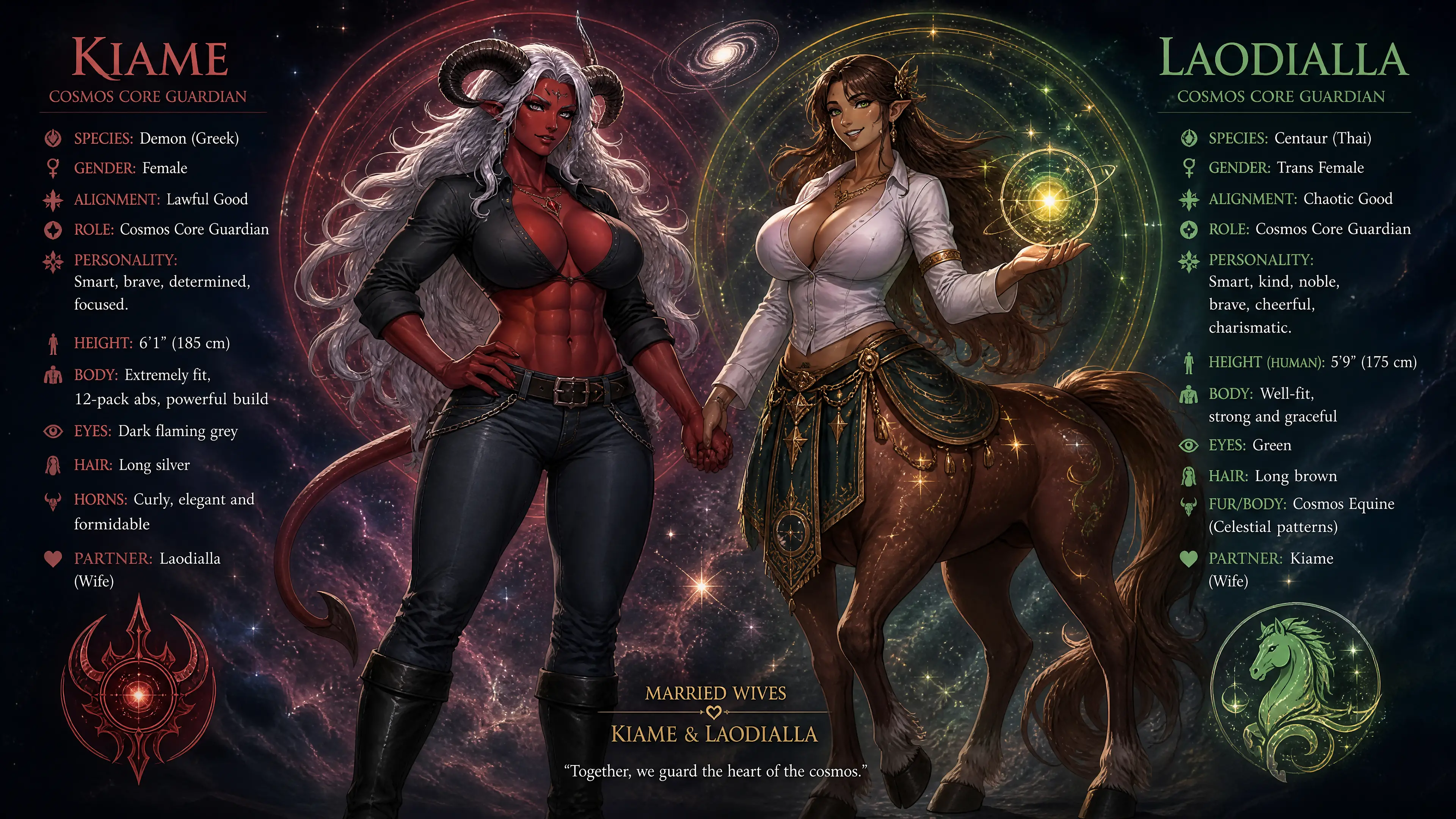 Red skinned demon woman guardian with silver hair