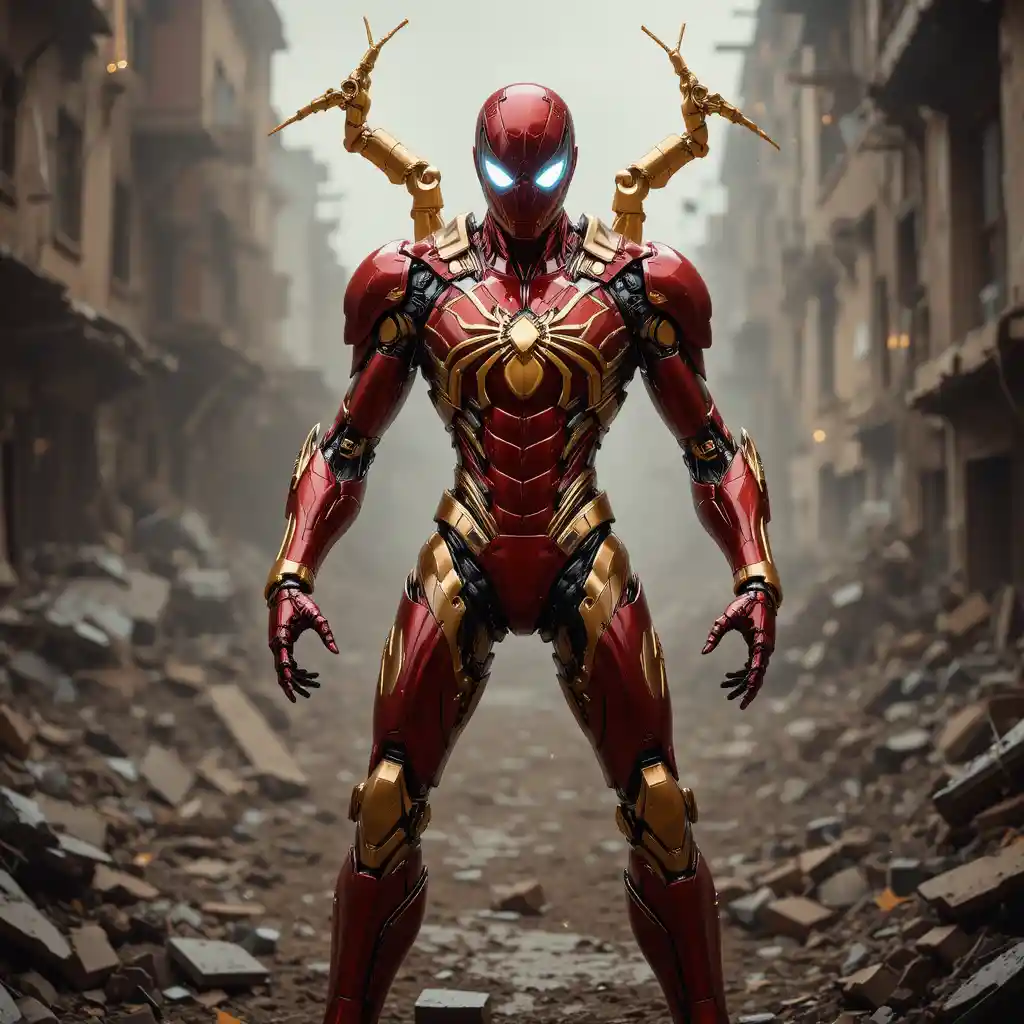 Iron spider powered armor in dynamic battle stance