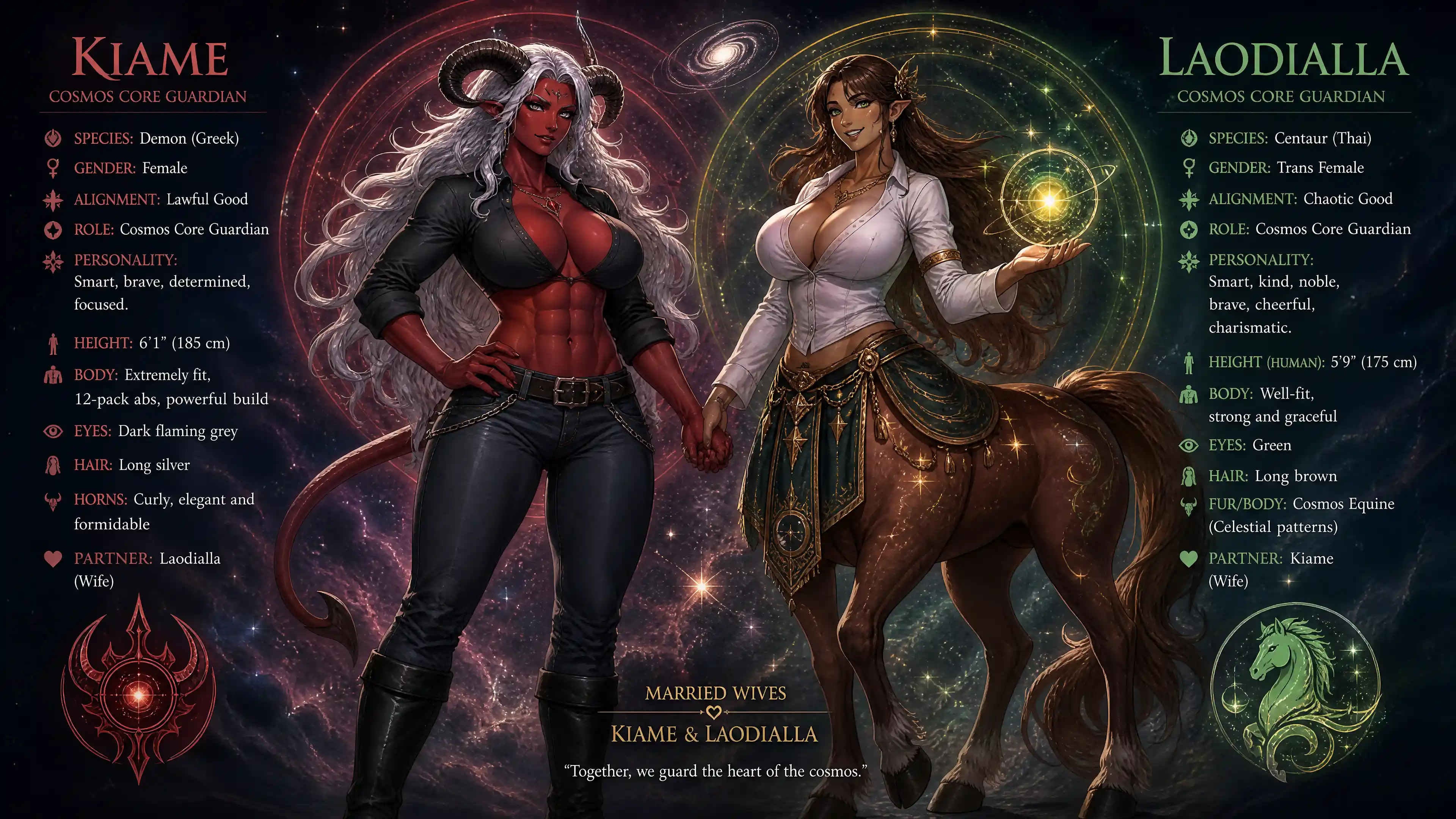 Red skinned demon woman guardian with silver hair