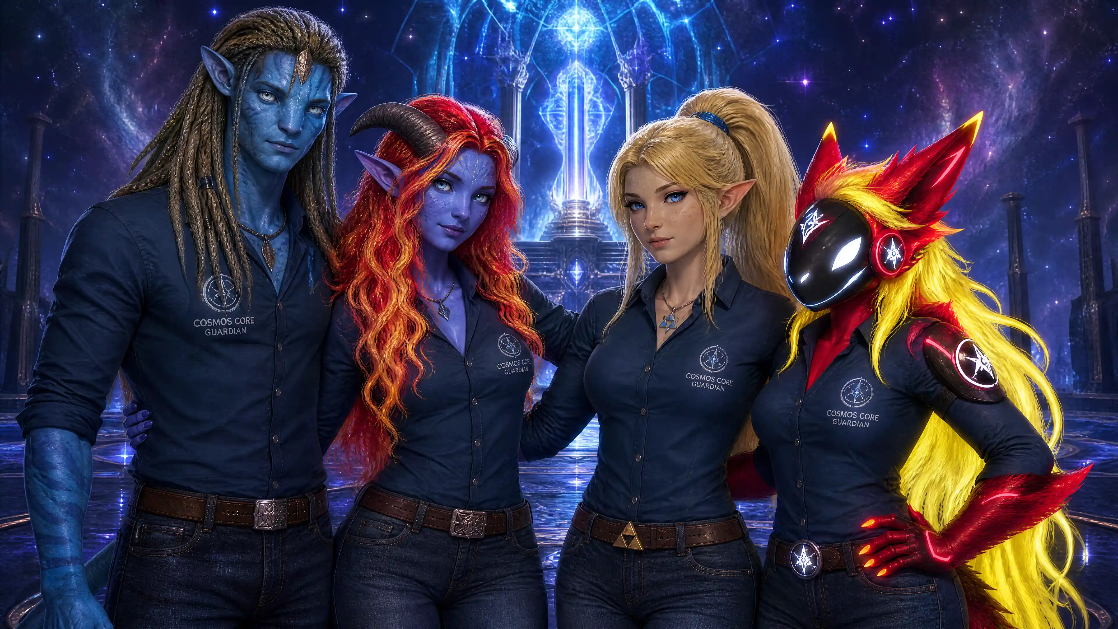 Cosmos core guardians in casual jeans and boots