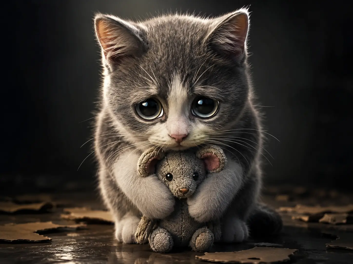 Timid 3D kitten with a gentle longing stare
